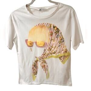 Zara Printed Graphic T-Shirt Scarf Sunglasses Floral, size S